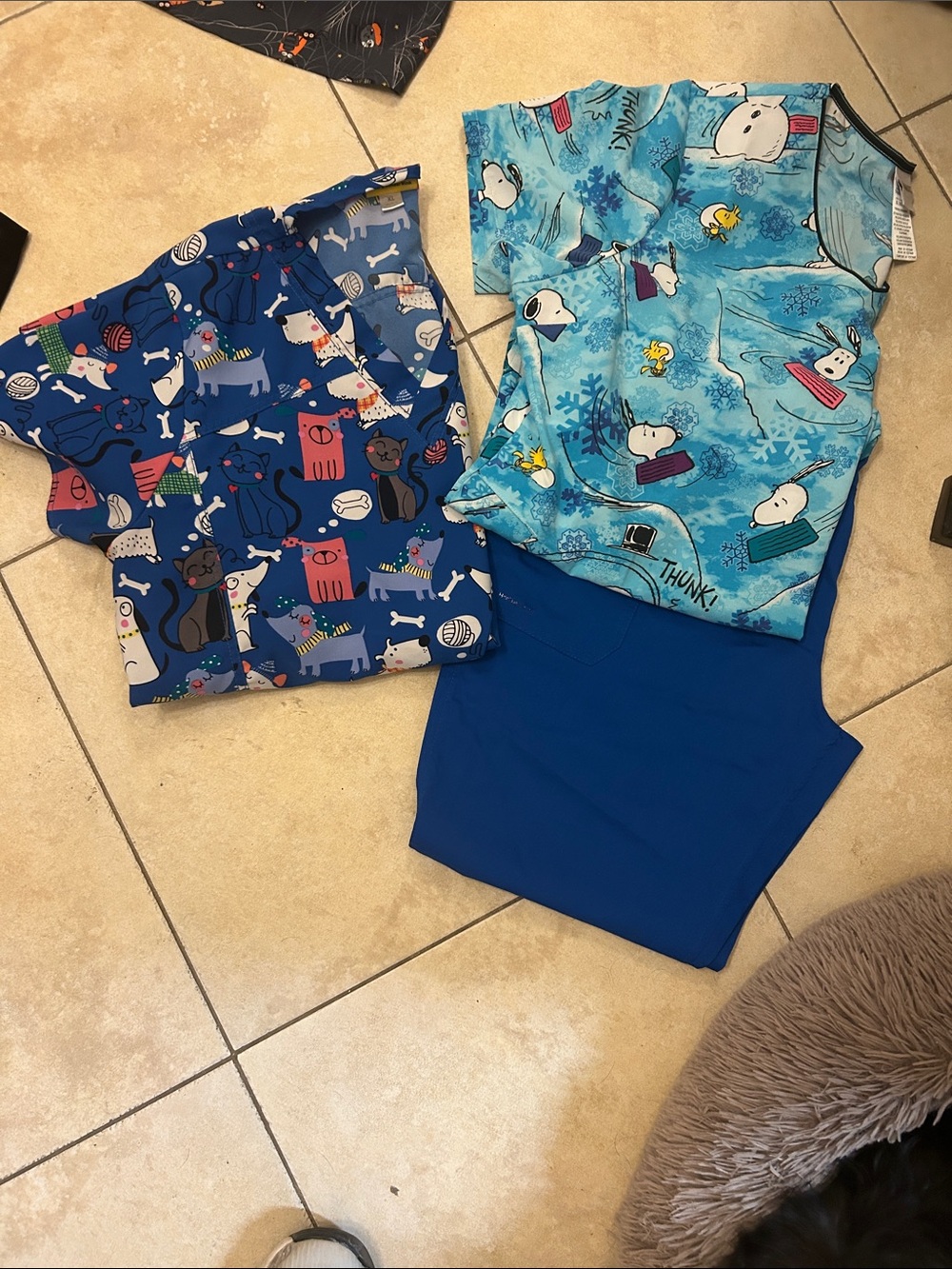Healing hands scrub bottoms, two cute scrub tops.